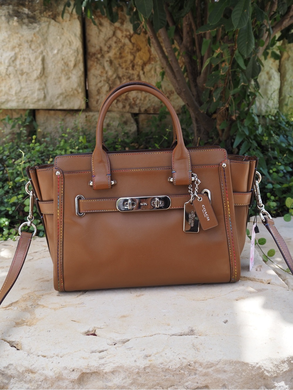 Coach LIMITED EDITION Swagger 27 Carryall w/ RAINBOW STITCHING